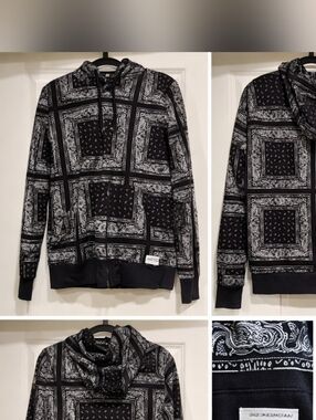 WESC Black Bandana Print Hoodie Full Zip Streetwear Paisley Size (Small)